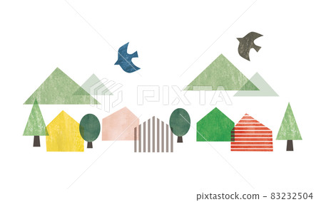 Scandinavian collage-style watercolor houses and cityscape 83232504