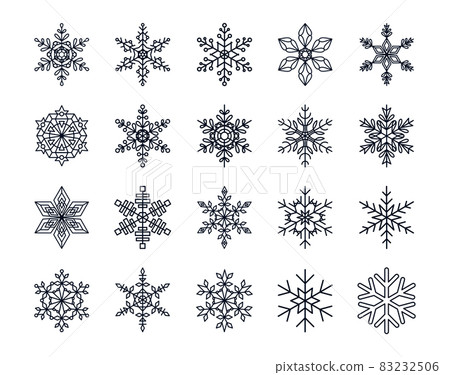 Linear snowflakes collection. Isolated snowflake. Set of vector illustrations. Thin line 83232506