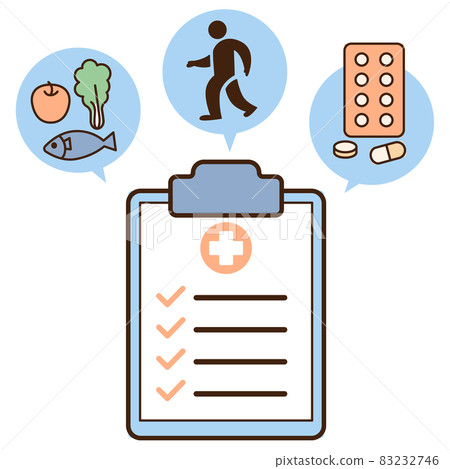 Vector illustration to check eating habits, exercise, and medication with a questionnaire 83232746
