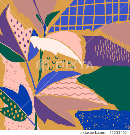 Abstract Art Collage with Monstera Leaves in a Minimal Trendy Style. Floral Background in a Contemporary Style. Vector Abstract Art Collage with Monstera Leaves in a Minimal Trendy Style. Floral Background in a Contemporary Style. Vector 83233462
