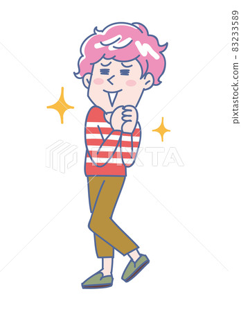 一個帶著微笑歡欣鼓舞的年輕人的全身圖解 83233589