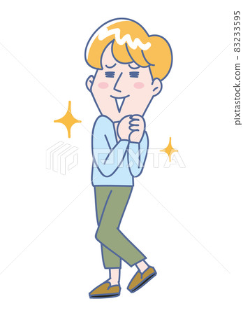 一個帶著微笑歡欣鼓舞的年輕人的全身圖解 83233595