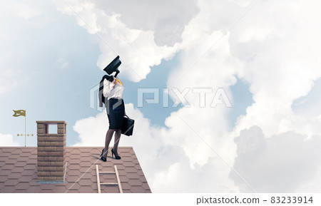 Concept of security and privacy protection with camera headed woman Concept of security and privacy protection with camera headed woman 83233914