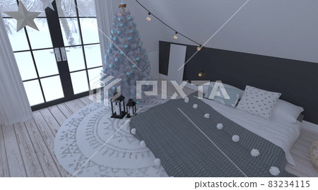 Christmas winter bedroom. 3D illustration 83234115