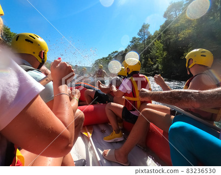 Water rafting on the rapids of river Manavgat in Koprulu Canyon, Turkey. 83236530