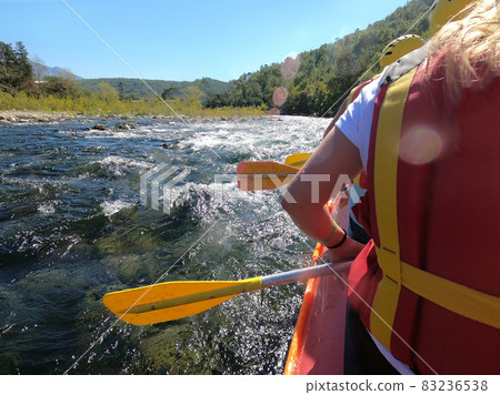 Water rafting on the rapids of river Manavgat in Koprulu Canyon, Turkey. Water rafting on the rapids of river Manavgat in Koprulu Canyon, Turkey. 83236538