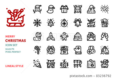 Christmas elements line icon vector set 83236792