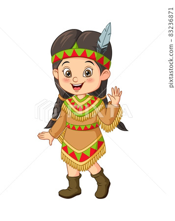 Cartoon little girl wearing american indian costume Cartoon little girl wearing american indian costume 83236871