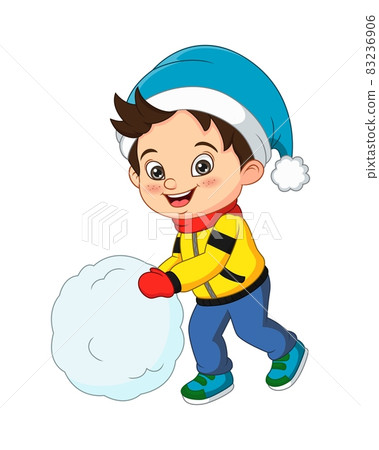 Cute little boy in winter clothes playing snowball 83236906