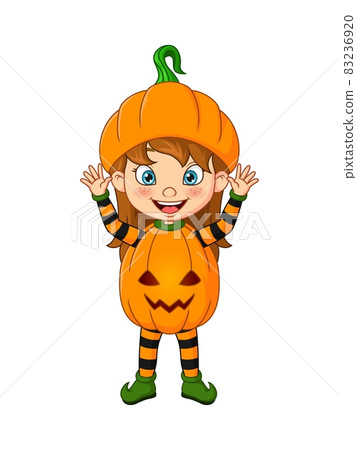 Cartoon little girl wearing halloween pumpkin costume Cartoon little girl wearing halloween pumpkin costume 83236920