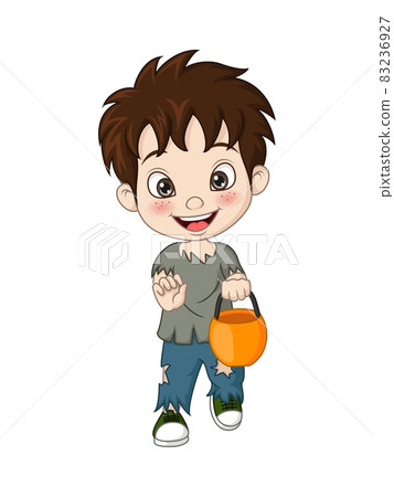 Cartoon little boy wearing zombie costume for celebrating halloween 83236927