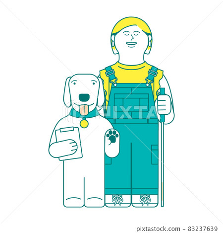 A visually impaired woman with a guide dog and a white cane A visually impaired woman with a guide dog and a white cane 83237639