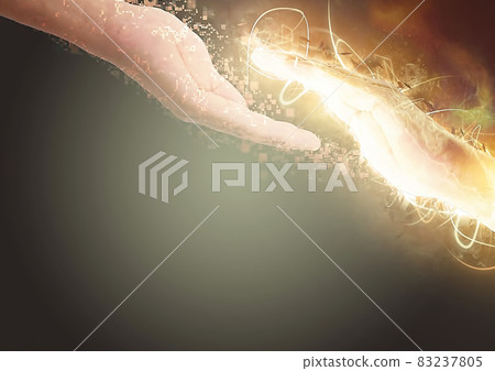 Shining hands touching each other Shining hands touching each other 83237805