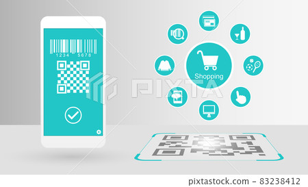 Concept illustration of cashless society Payment by QR code / barcode Concept illustration of cashless society Payment by QR code / barcode 83238412