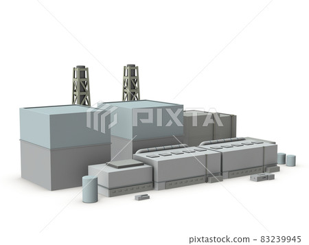 A miniature model of a nuclear power plant. White background. 3D rendering. 83239945