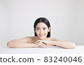 Closeup portrait of beauty asian woman clear healthy perfect skin isolated on white background, asian beautiful Korean girl smile face. Beauty clinic glow makeup facial treatment skincare concept bann 83240046