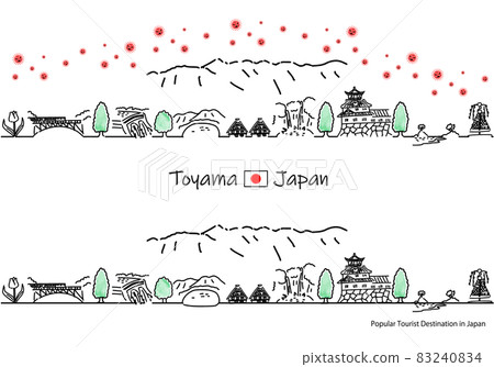 Toyama Prefecture tourist destination cityscape and simple line drawing set of new coronavirus 83240834