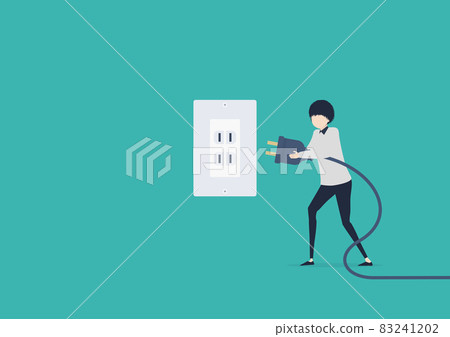 Illustration material of a Japanese man who inserts a plug into a wall-mounted outlet 83241202