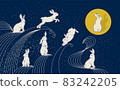 Illustration material Wave rabbit White rabbit playing with waves Japanese pattern Moonlit night 83242205