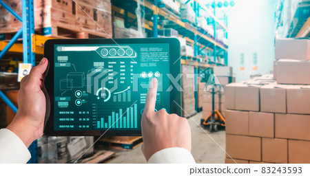 Warehouse management innovative software in computer for real time monitoring Warehouse management innovative software in computer for real time monitoring 83243593
