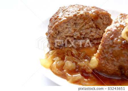 Cross section of hamburger steak full of gravy Cross section of hamburger steak full of gravy 83243651