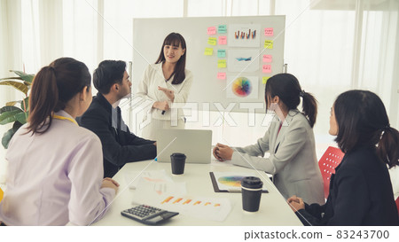 Business project presentation by proficiently skilled businesswoman team leader 83243700