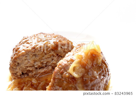 Cross section of hamburger steak full of gravy Cross section of hamburger steak full of gravy 83243965