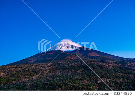 (Shizuoka Prefecture) Mt. Fuji with autumn leaves and snow makeup before dawn (Shizuoka Prefecture) Mt. Fuji with autumn leaves and snow makeup before dawn 83244850