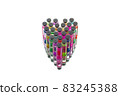 Set of laboratory flasks with a colored reagents in form of heart, isolated. Heart treatment. 83245388