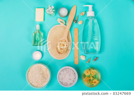 Natural domestic products for skincare. Oat, oil, soap, facial cleanser. 83247669