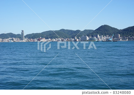 Kanmon Strait Mojiko Retro District, Kitakyushu City and Sankakuyama distant view 83248080