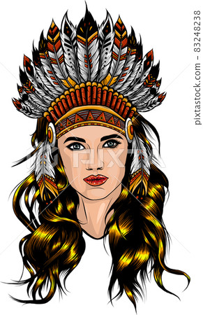 Beautiful girl in a headdress of North American Indians. 83248238
