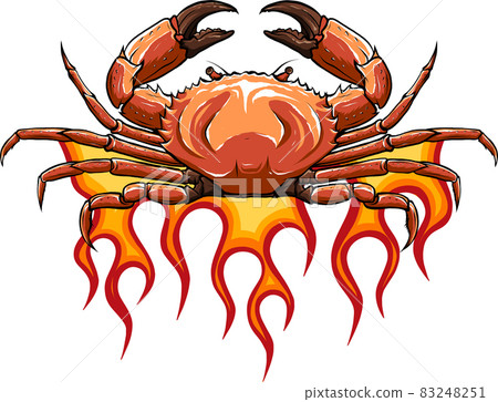 vector Angry crab with claws on flames 83248251