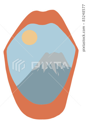Illustration of Mt. Fuji and the sun popping out of the lips Illustration of Mt. Fuji and the sun popping out of the lips 83248577