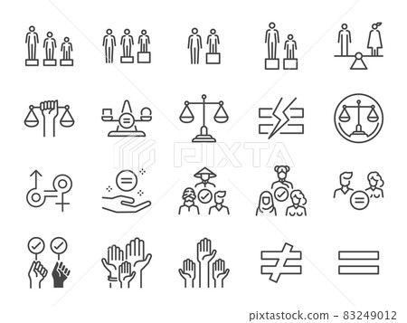 Equality and equity line icon set. Included the icons as gender, racial, sexual orientation, judge, equity, respect, and more. 83249012