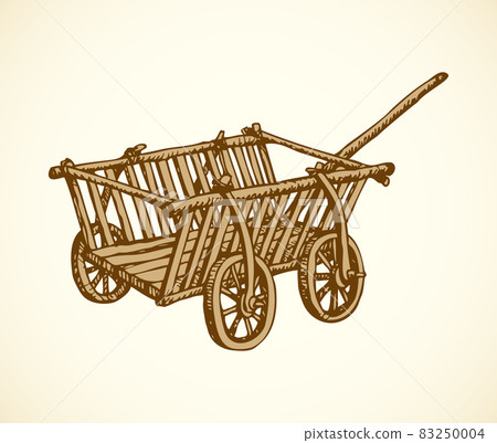 Vector drawing. Archaic wooden empty cart 83250004