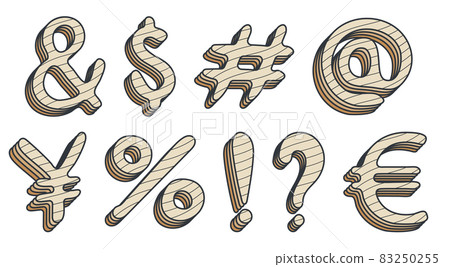 Additional keyboard symbols in cartoon style. And ampersand, dollar, hash symbol, number, yen, euro, percentage, exclamation and question mark. Isolated vector on white background Additional keyboard symbols in cartoon style. And ampersand, dollar, hash symbol, number, yen, euro, percentage, exclamation and question mark. Isolated vector on white background 83250255