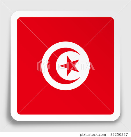 Republic of Tunisia flag icon on paper square sticker with shadow. Button for mobile application or web. Vector Republic of Tunisia flag icon on paper square sticker with shadow. Button for mobile application or web. Vector 83250257