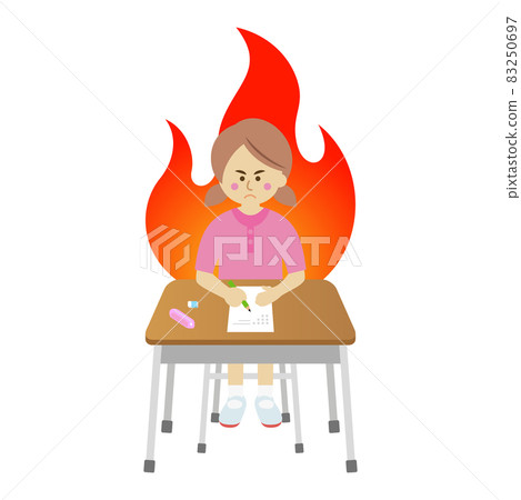 一名小學生拼命努力考試的插圖圖像 83250697