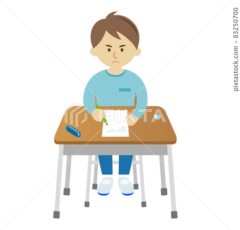 Illustration image of an elementary school student desperately trying hard for the test 83250700