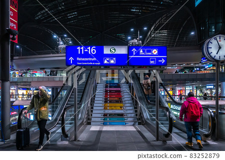 Berlin, Germany - february 02, 2019: Central train station in Berlin. Station Hauptbahnhof is the main railway station in Berlin, Germany. Modern glass architecture Berlin, Germany - february 02, 2019: Central train station in Berlin. Station Hauptbahnhof is the main railway station in Berlin, Germany. Modern glass architecture 83252879