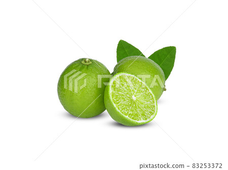 Green  lime and leaf on white background 83253372