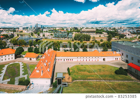 Vilnius, Lithuania. Modern City And Part Of Old Town. Behind New Arsenal At Northern Foot Of Castle Hill, One Can Spot Foundation Of Church Of St. Ann And St. Barbara 83253385
