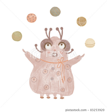 Cute little monster clipart hand drawn illustration, fancy fairy-tale creature for kids cards, banners, party decor 83253920