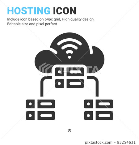 Hosting icon vector with glyph style isolated on white background. Vector illustration cloud server sign symbol icon concept for digital IT, logo, industry, technology, apps, web and all project Hosting icon vector with glyph style isolated on white background. Vector illustration cloud server sign symbol icon concept for digital IT, logo, industry, technology, apps, web and all project 83254631