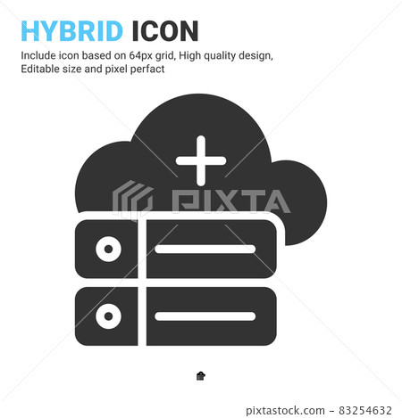 Hybrid icon vector with glyph style isolated on white background. Vector illustration cloud database, server sign symbol icon concept for digital IT, logo, industry, technology, app, web and project Hybrid icon vector with glyph style isolated on white background. Vector illustration cloud database, server sign symbol icon concept for digital IT, logo, industry, technology, app, web and project 83254632