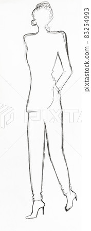 outline of fashionable silhouette of woman of 80s 83254993