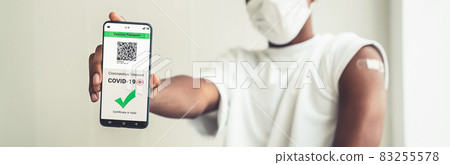 African American teenager shows vaccine passport on mobile phone African American teenager shows vaccine passport on mobile phone 83255578