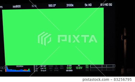 Video recording screen. Professional camera viewfinder frame on monitor screen. Screen showing status of red green blue color graph FPS and ISO number and setting data for videographer. film industry. Video recording screen. Professional camera viewfinder frame on monitor screen. Screen showing status of red green blue color graph FPS and ISO number and setting data for videographer. film industry. 83256795