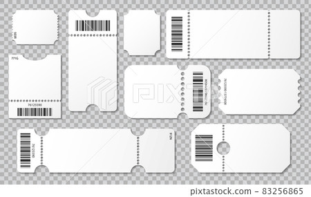 Set blank ticket template. Concert ticket, lottery coupons. Event, theater or lottery tickets isolated vector symbols mockup 83256865